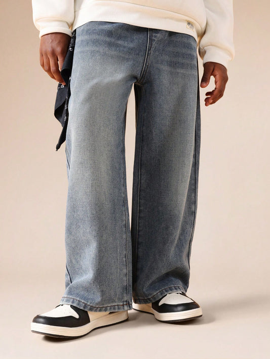 SUMWON Wide Leg Denim Jeans With Blurry Back Print And Bandana