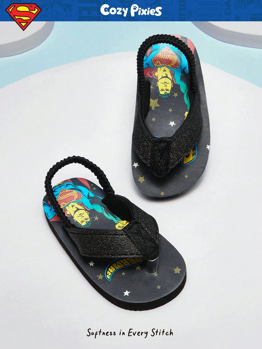 Casual All-Match Cute Funny Beach Holiday Black Flat Toddler/Baby Slippers