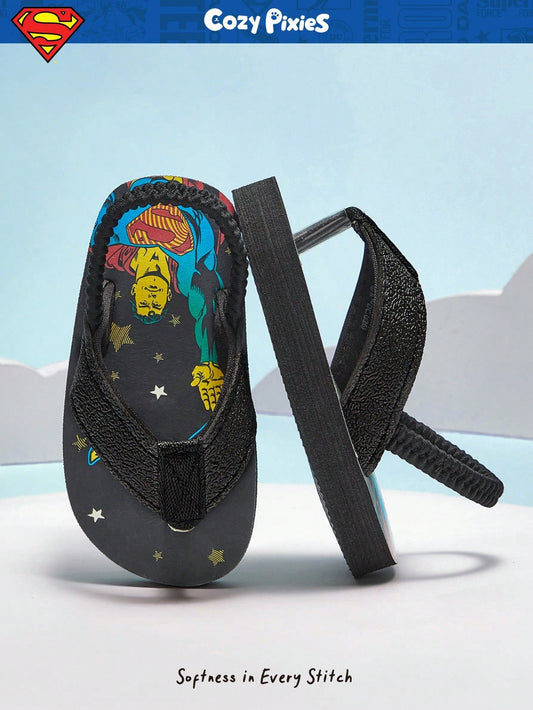 Casual All-Match Cute Funny Beach Holiday Black Flat Toddler/Baby Slippers