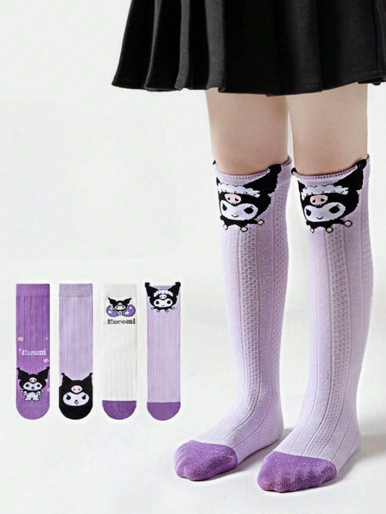 Sanrio 4 Pairs Sanrio Purple Cartoon Net Breathable Mid-Calf Socks Multicolor