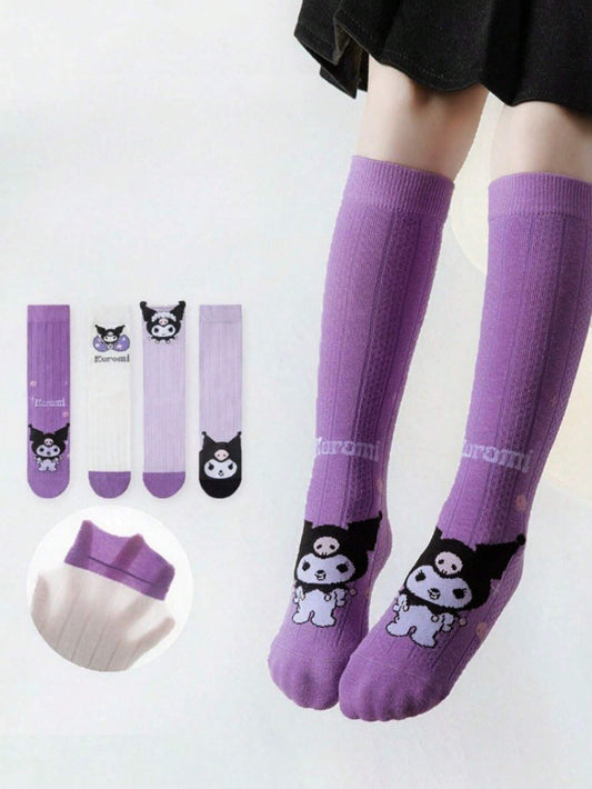 Sanrio 4 Pairs Sanrio Purple Cartoon Net Breathable Mid-Calf Socks