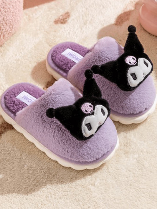 Sanrio Kuromi Plush Slippers-Gradient Velvet Design With 3D Cartoon Character Purple-kuromi