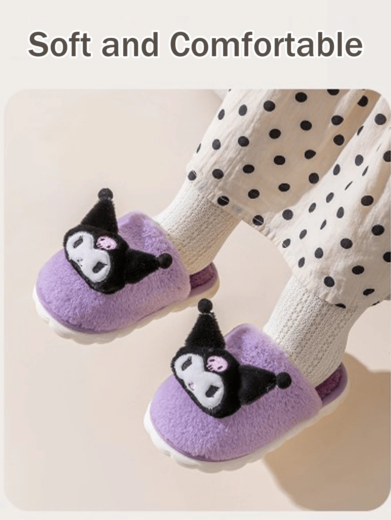 Sanrio Kuromi Plush Slippers-Gradient Velvet Design With 3D Cartoon Character
