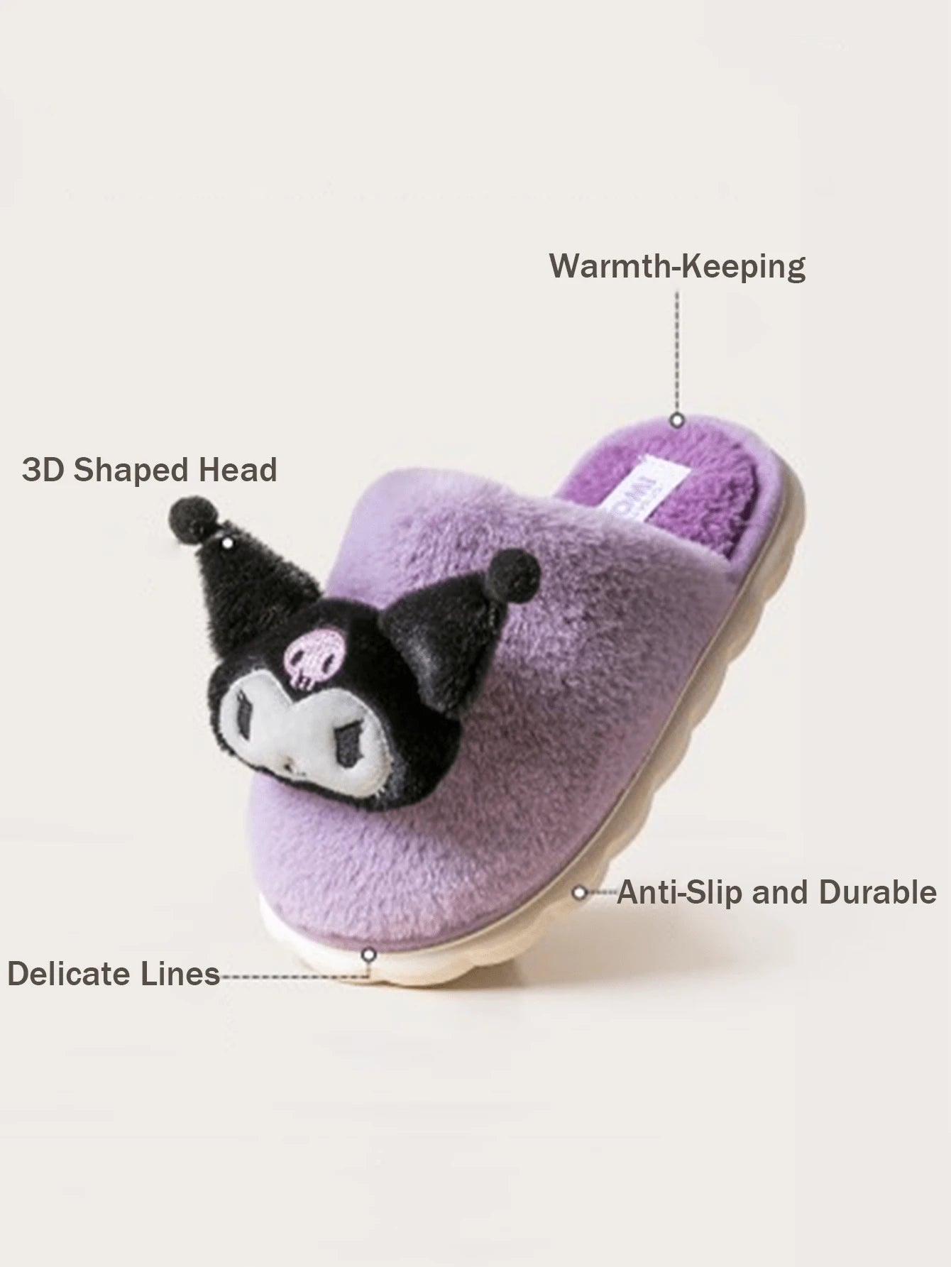 Sanrio Kuromi Plush Slippers-Gradient Velvet Design With 3D Cartoon Character