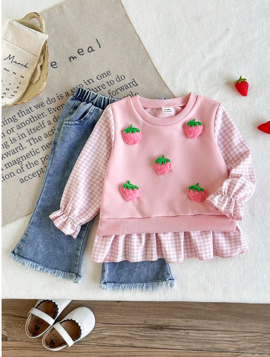Infant/Toddler (Girl) Sweet Cute Stylish 3D Floral Decor Striped Patchwork Long Sleeve