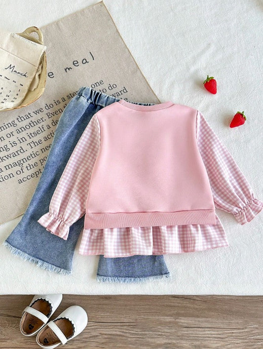 Infant/Toddler (Girl) Sweet Cute Stylish 3D Floral Decor Striped Patchwork Long Sleeve