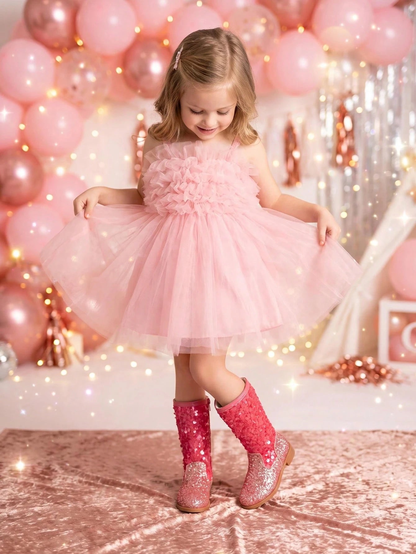 Shiny Pink Sequin Glitter Girls Western Boots