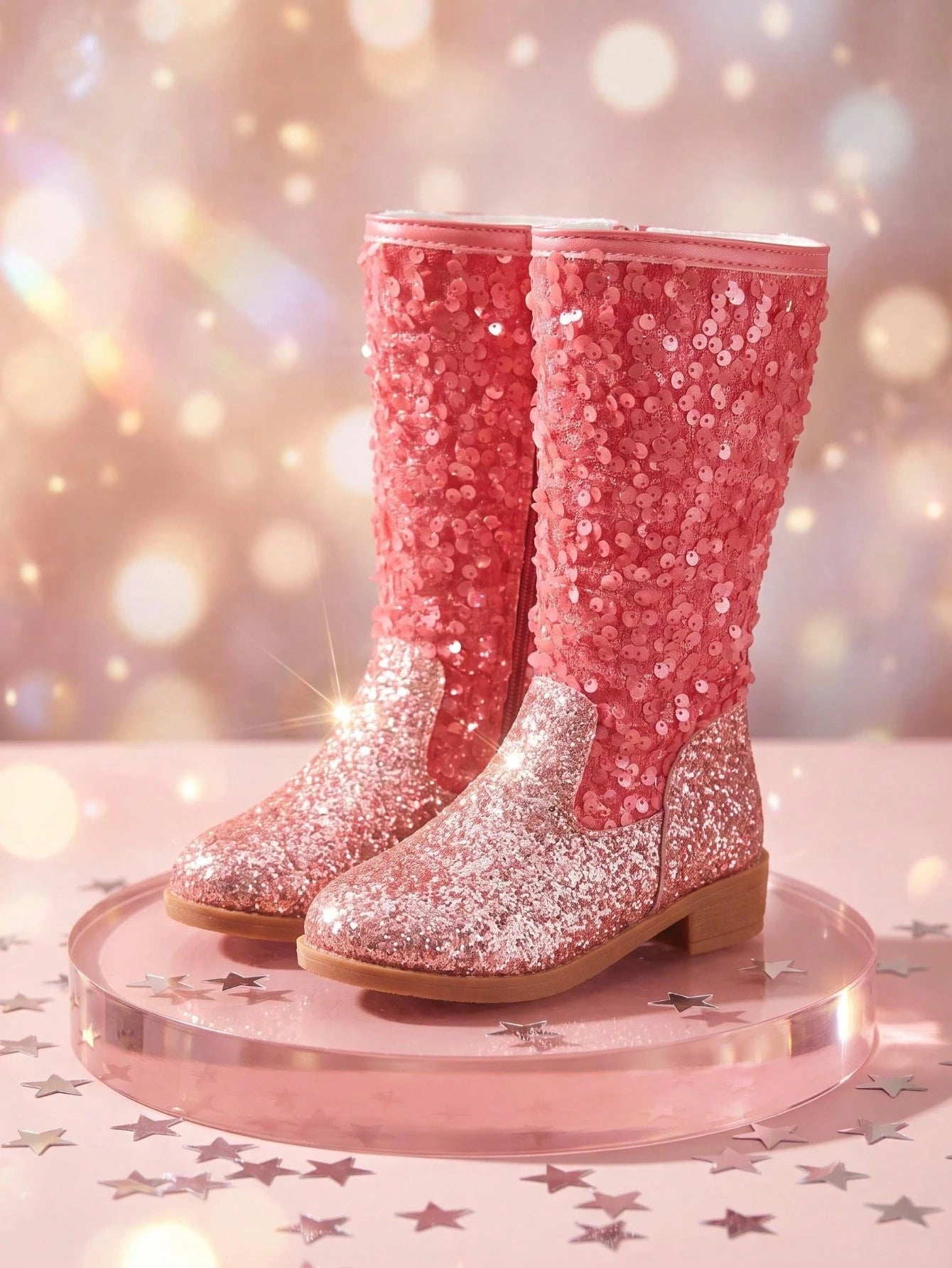 Shiny Pink Sequin Glitter Girls Western Boots