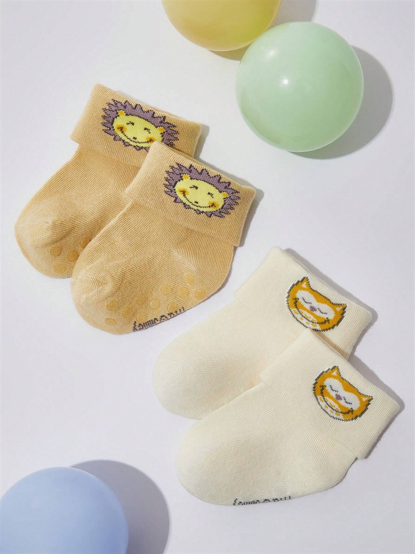 2 Pairs Thick Warm Cute Cartoon Baby Socks With Thermal Lined Multicolor 4