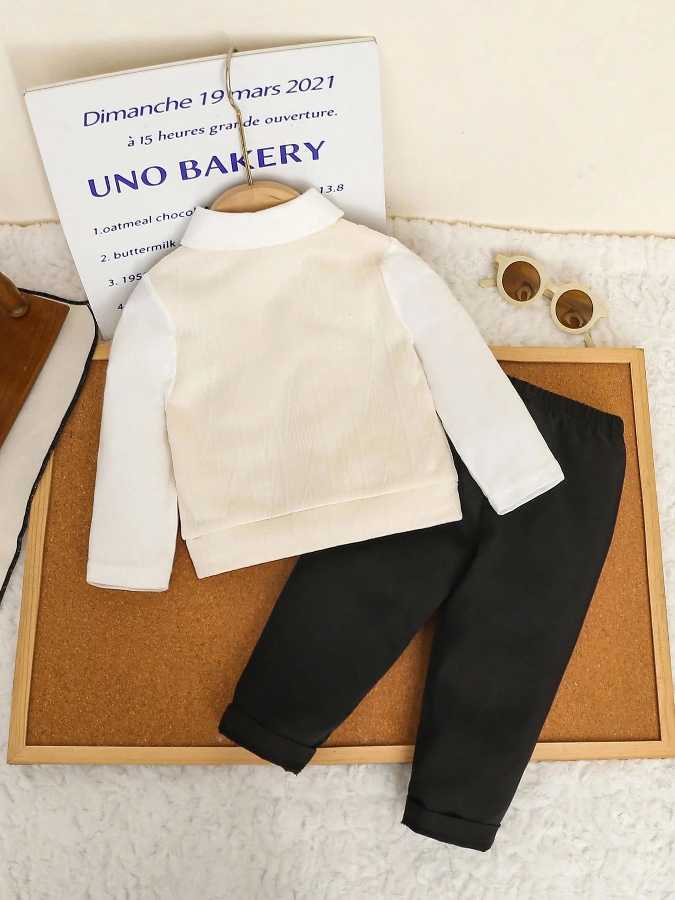 Baby Boy Cute Preppy Gentleman Style 2 In 1 Colorblock Knit Long Sleeve Polo Shirt With Bowknot + Casual Solid Color Elastic Waist Pants