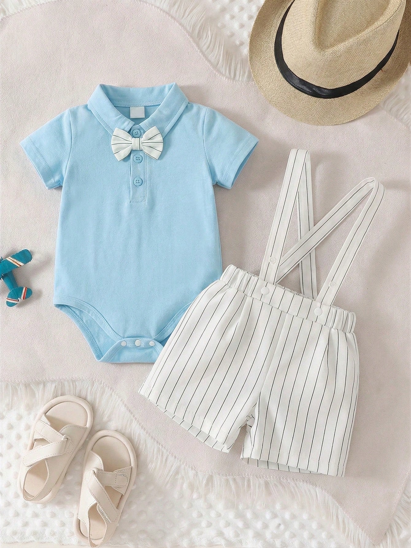 Classic Pinstripe Suspender Shorts & Bow Tie Gentleman Set