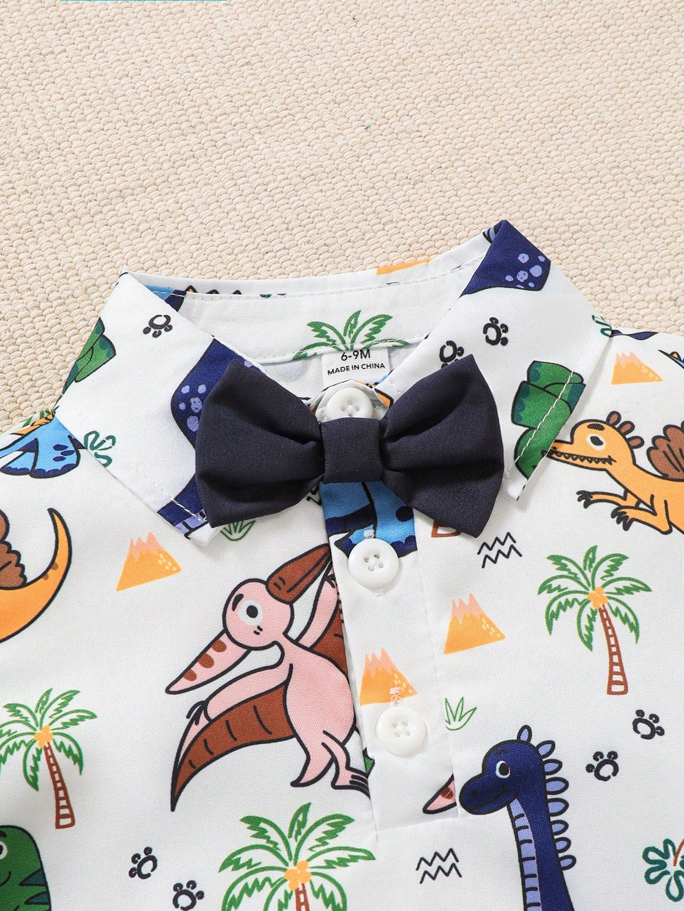 Baby Boy Dinosaur Print Bow Front Shirt & Pinafore Shorts