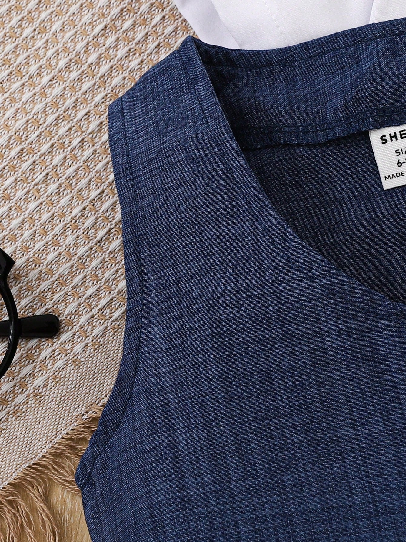 Vintage Style Shirt With Bowtie + Jacquard Blue Suspender Shorts