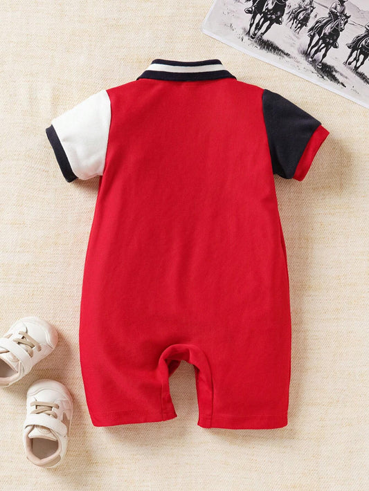 Mummy & Mee, Embroidered Collar, Short Sleeve Romper