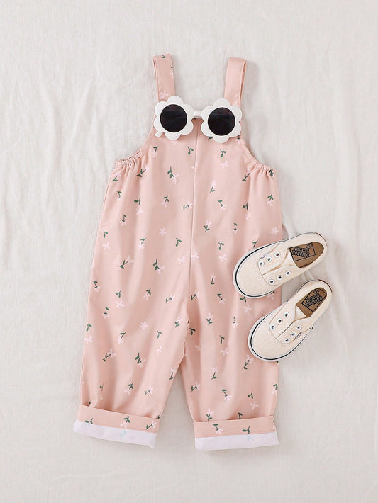 Ditsy Floral Jacquard Woven Bib Pants Jumpsuit