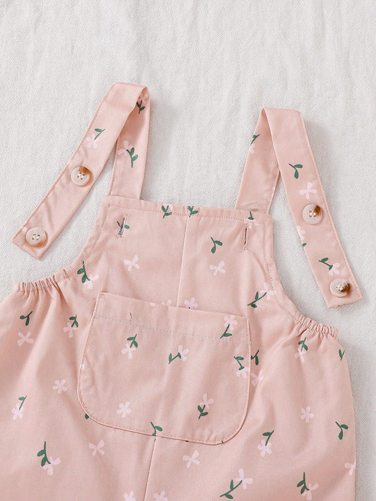 Ditsy Floral Jacquard Woven Bib Pants Jumpsuit