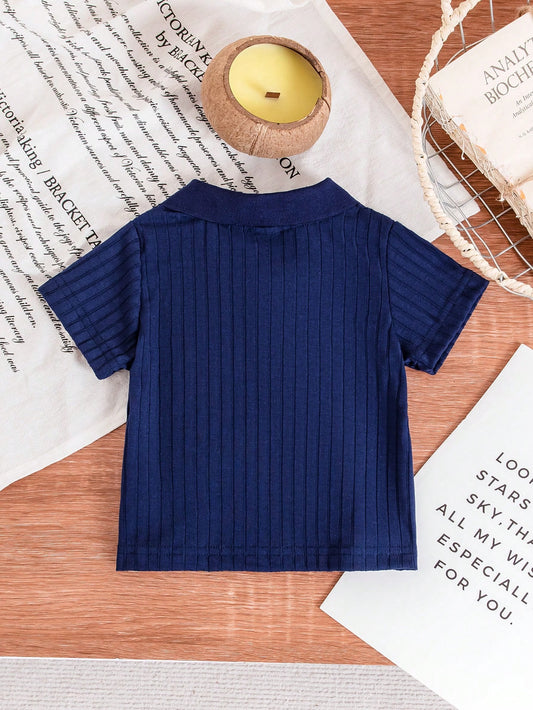 Baby Navy Ribbed Polo Neck T-Shirt