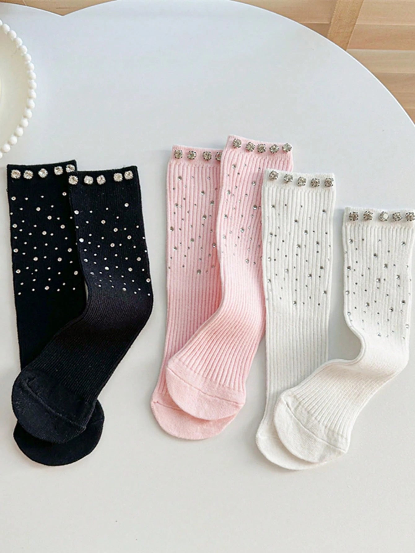 Korean Style Fully Rhinestone Shiny Mid-Calf Socks 2Y-12Y