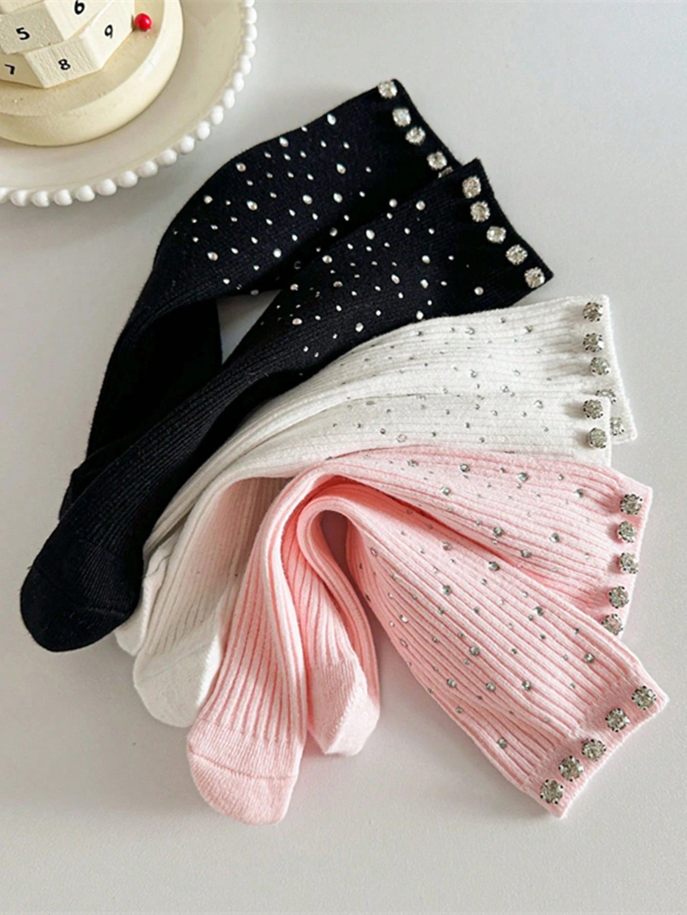 Korean Style Fully Rhinestone Shiny Mid-Calf Socks