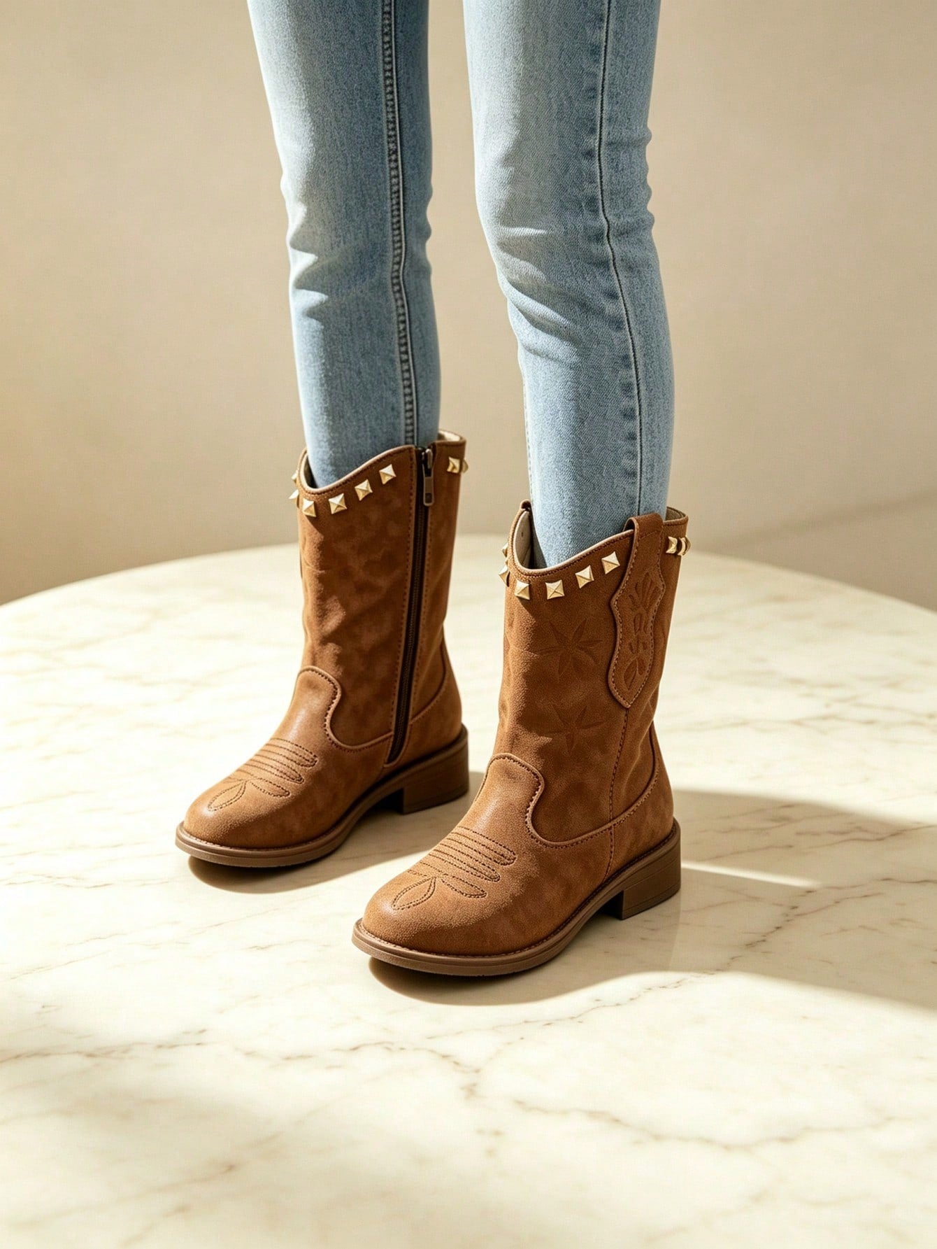 Embroidery, Side Zipper Easy Wear Mid-Calf Daily Outfit Shoes