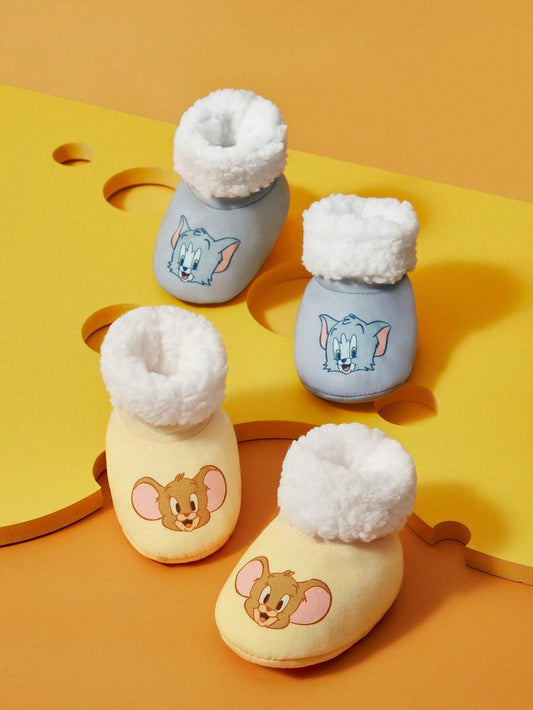 2 Pairs Thick Warm Cute Cartoon Baby Socks With Thermal Lined Multicolor 0-1M