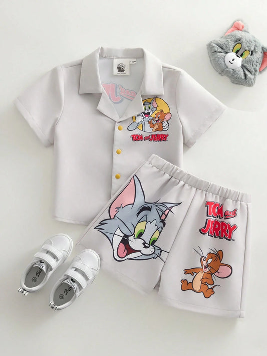 Baby Boy Casual Cute Cartoon Pattern Short Sleeve T-Shirt And Shorts Set