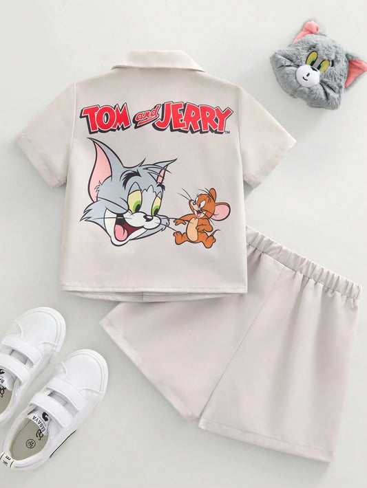 Baby Boy Casual Cute Cartoon Pattern Short Sleeve T-Shirt And Shorts Set
