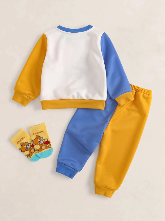 Baby Boy Cartoon Print Crew Neck Long Sleeve Sweatshirt And Sweatpants Set