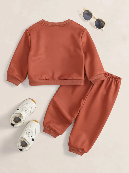 Baby Boy Cartoon Print Crew Neck Sweatshirt And Pants Set