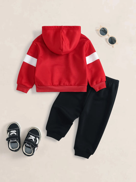 Baby Boy Cartoon Print Long Sleeve Hoodie And Sweatpants Casual Set
