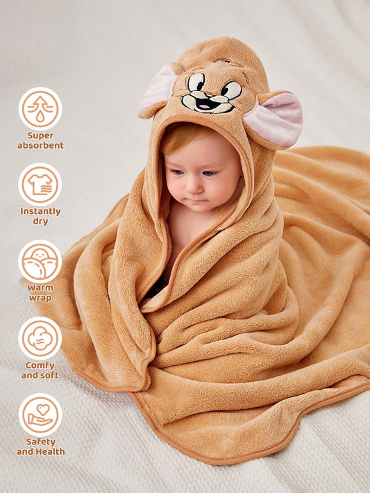 Baby Cartoon Embroidery Coral Fleece Bath Towel Brown