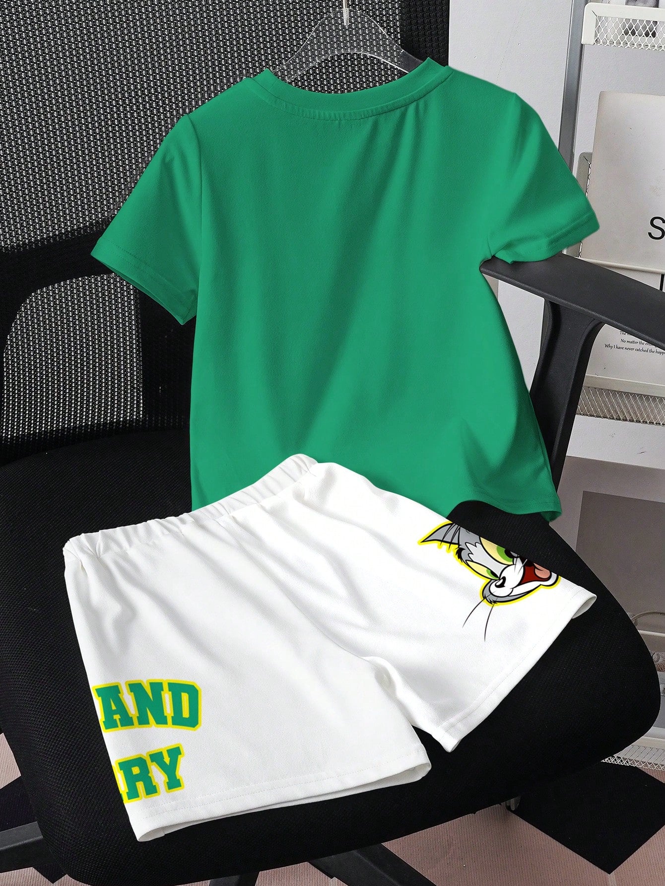 Cartoon Print Short Sleeve T-Shirt And Shorts For Young Boy