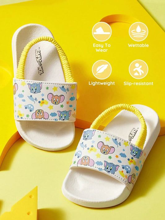TOM & JERRY Elastic Band White Kids Children's Slip-On Slippers