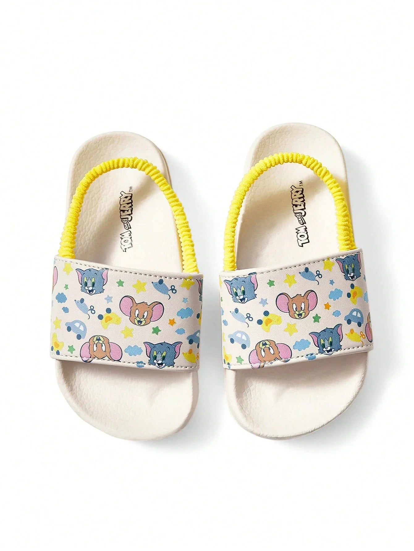TOM & JERRY Cartoon Elastic Band White Kids Children's Slip-On Slippers