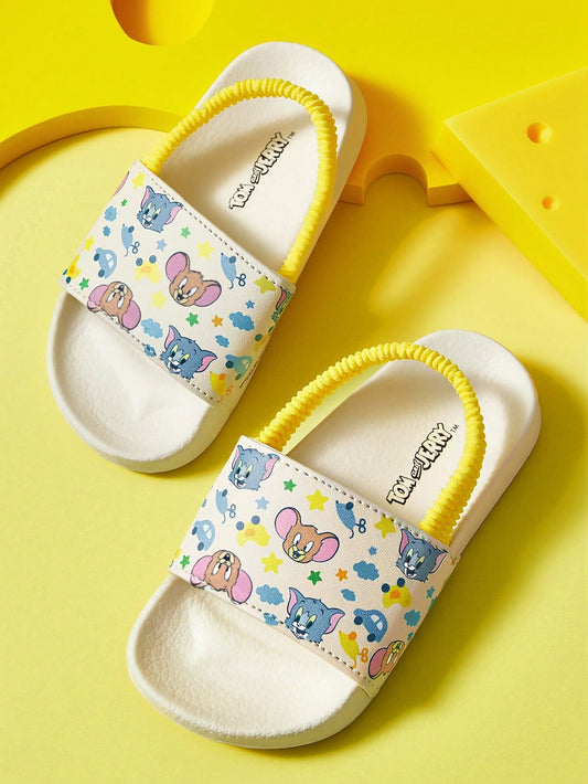 TOM & JERRY Elastic Band White Kids Children's Slip-On Slippers