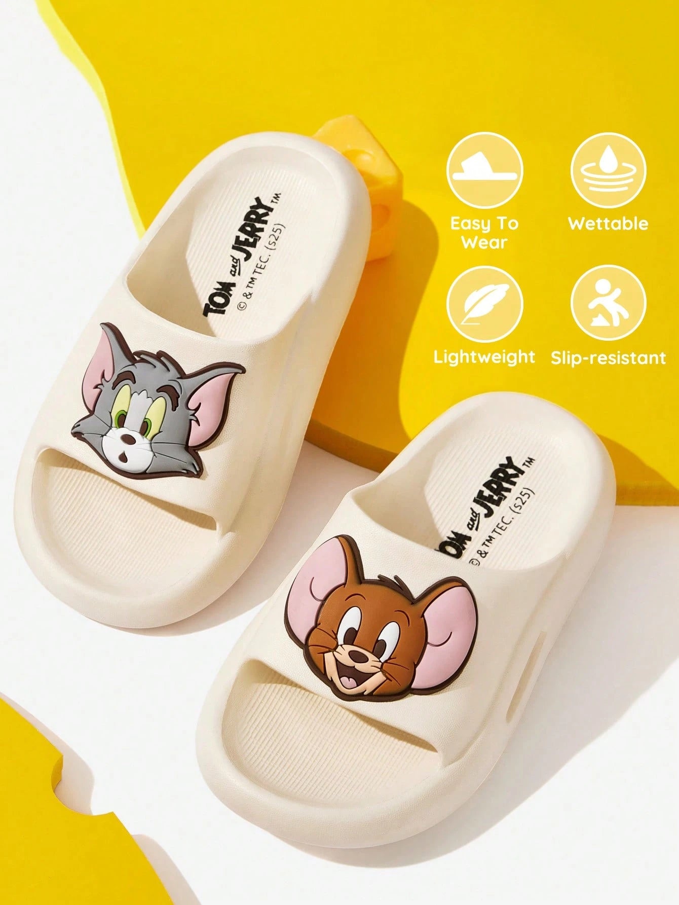 TOM & JERRY Cartoon Patterned White Children's EVA Slippers