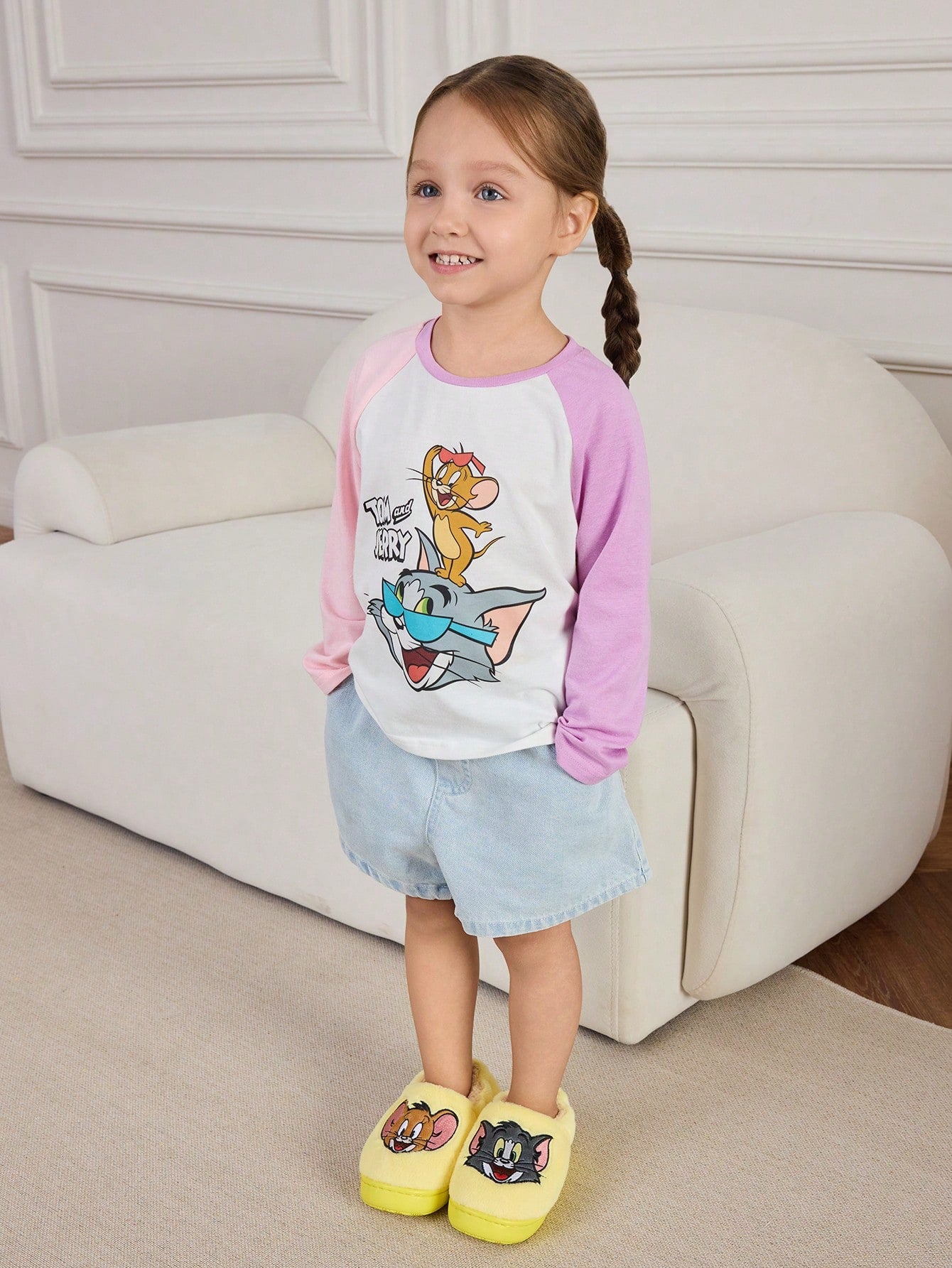 Embroidery Cartoon Yellow Children's Non-Slip Indoor Slippers