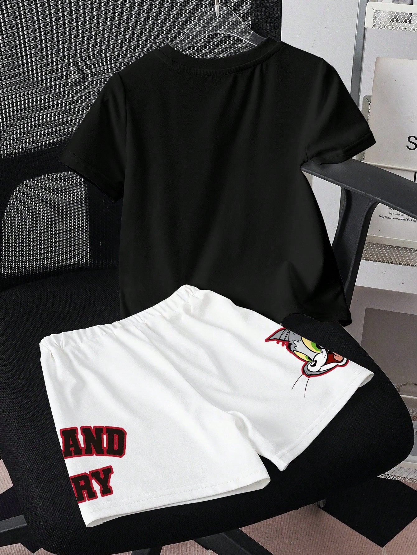 Cartoon Print Short Sleeve T-Shirt And Shorts For Young Boy