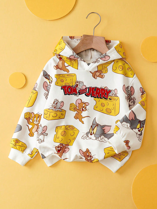 Allover Print Hooded Dropped Shoulder Long Sleeve Knit Loose Casual Sports Outdoor Sweatshirt-S