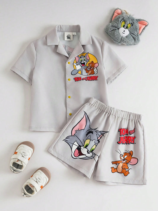 TOM & JERRY Letter Print T-Shirt And Shorts Set
