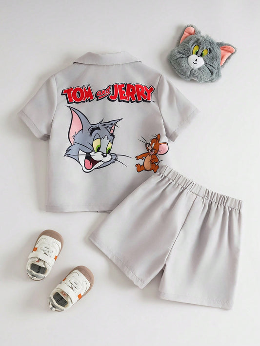 TOM & JERRY Letter Print T-Shirt And Shorts Set