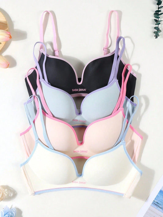 4Pcs Contrast Seamless Bra Multicolor
