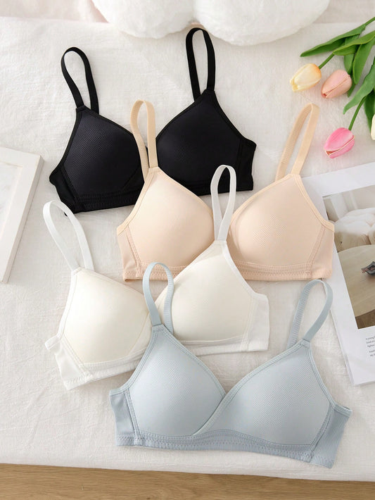 Teen Girl 4 Pcs Striped Wireless Bra Set Multicolor