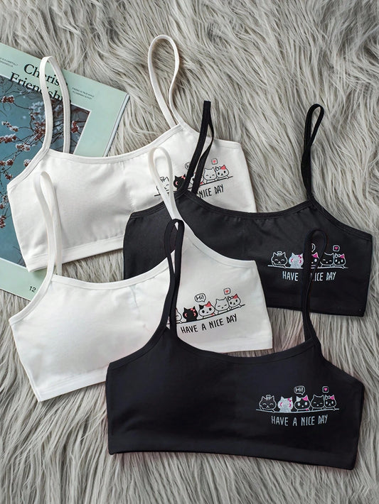 Teen Girl 4pcs Cartoon & Slogan Graphic Underwear Multicolor 2