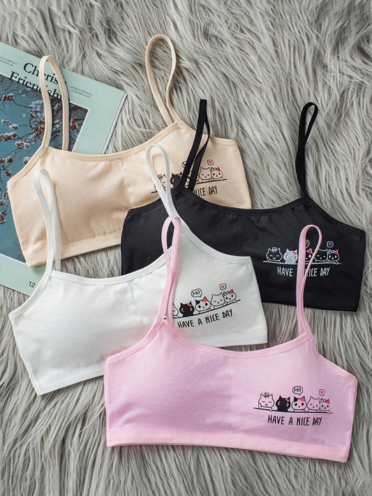 Teen Girl 4pcs Cartoon & Slogan Graphic Underwear Multicolor