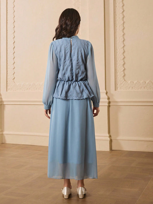 Teen Girl Elegant Party Lantern Sleeve Blouse And Skirt Set