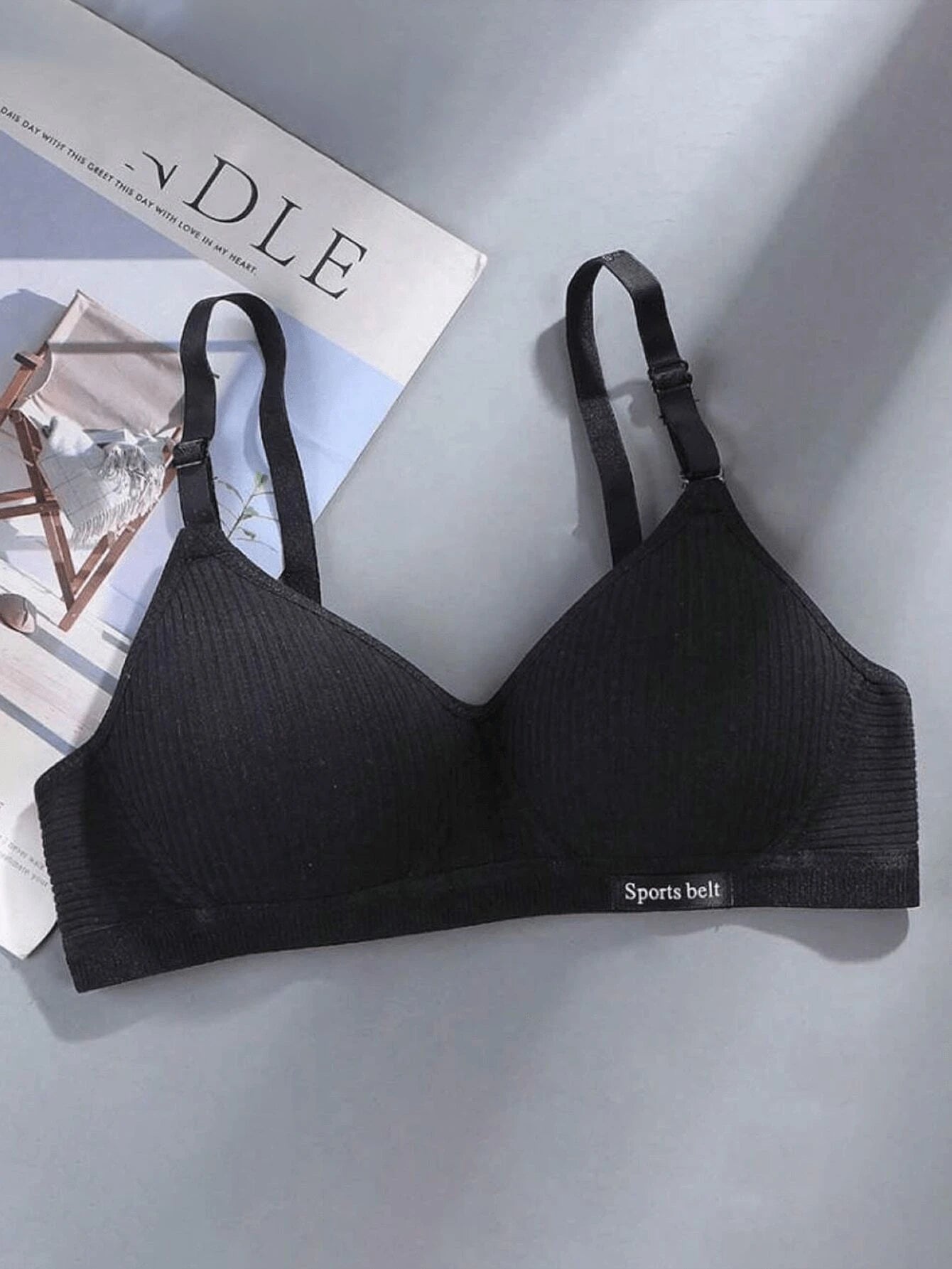 Teen Girls 3pcs Set Solid Knit Wireless Sports Bra With Adjustable Straps