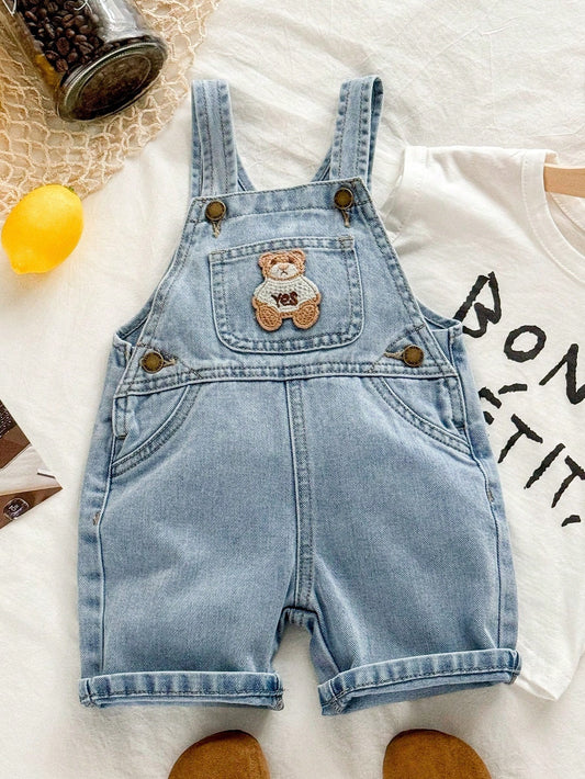 Toddler Boys' Bear Graphic Denim Bib Shorts