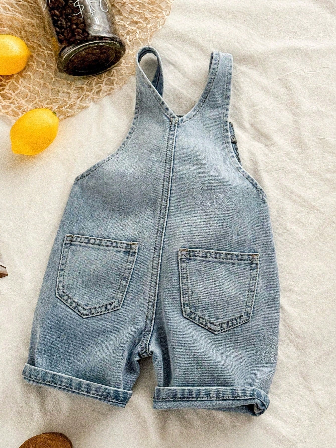 Toddler Boys' Bear Graphic Denim Bib Shorts