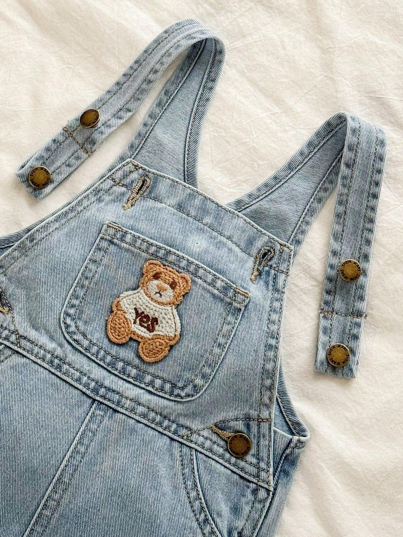 Toddler Boys' Bear Graphic Denim Bib Shorts